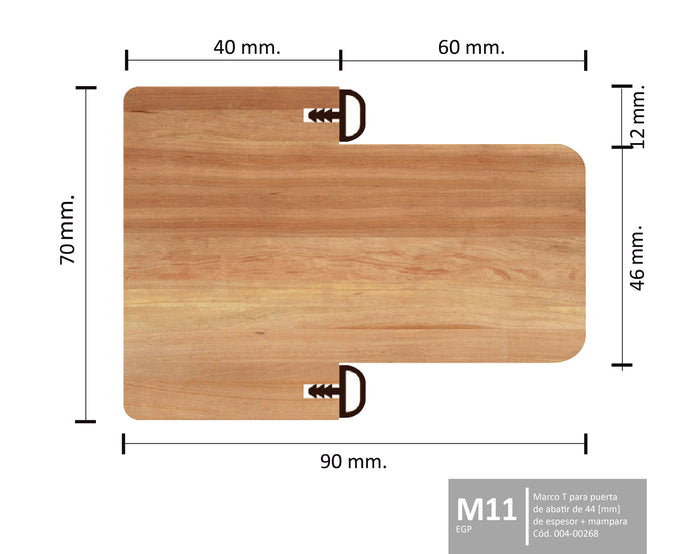 PIEZA UNITARIA - M11 TIRA MARCO PARA PUERTA DE ESPESOR 44 MM. CON MAMPARA (1 PIEZA)